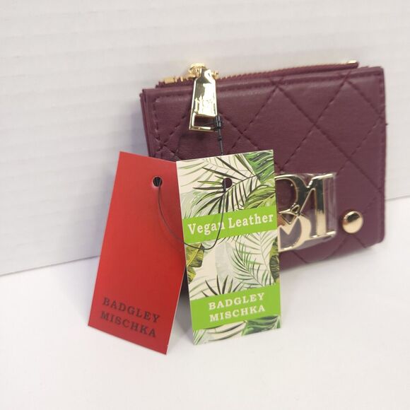 NWT Badgley Mischka Plum Red / Purple Short Bifold Card Wallet - Picture 2 of 9